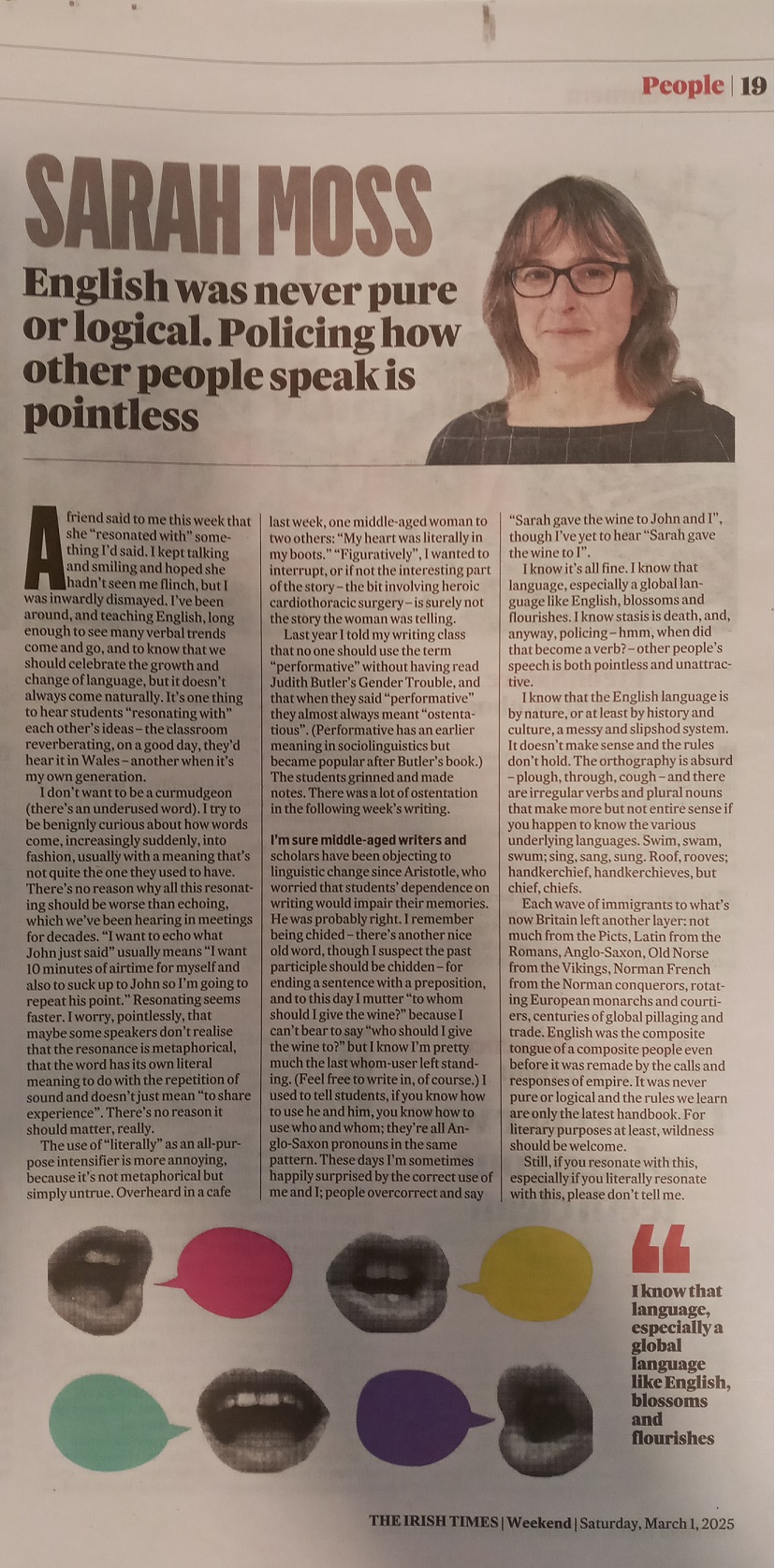 copy of sarah moss article irish times about english language orthography and policing speech